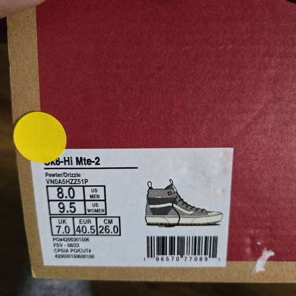 Vans Sk8 Hi Mte 2 Hiking Boots Women 9.5 Grey And White Waterproof 032026 - Picture 10 of 10